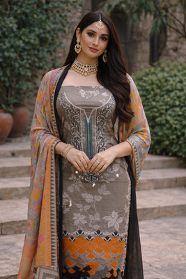 3 piece lawn suit with chiffon dupatta