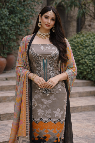 3 piece lawn suit with chiffon dupatta