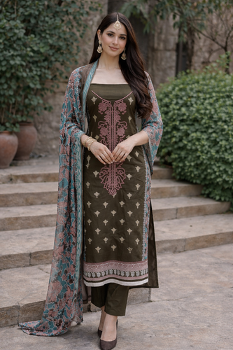 3 piece lawn suit with Chiffon dupatta