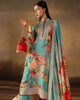 Digital Printed Fancy Chamki Lawn Shirt with Digital Printed Readymade Fancy Embroidered Four Side Patti Dupatta and Dyed Lawn Trouser D-0007