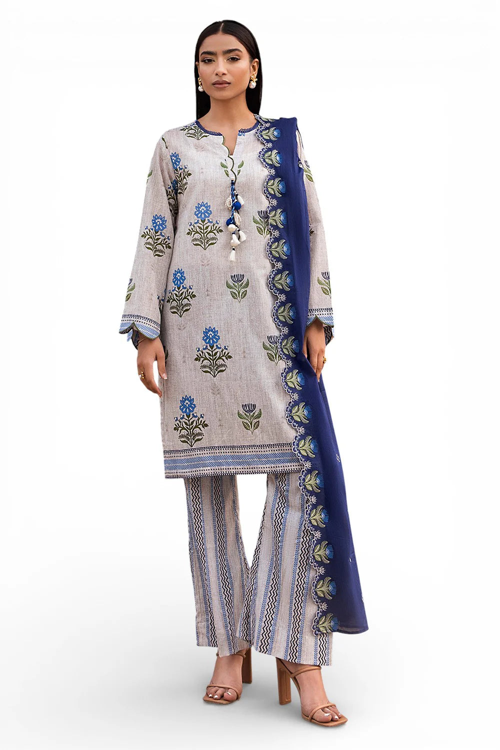3 Piece Printed Lawn Suit with Embroidered Denting Dupatta and Printed Trouser DN-62012