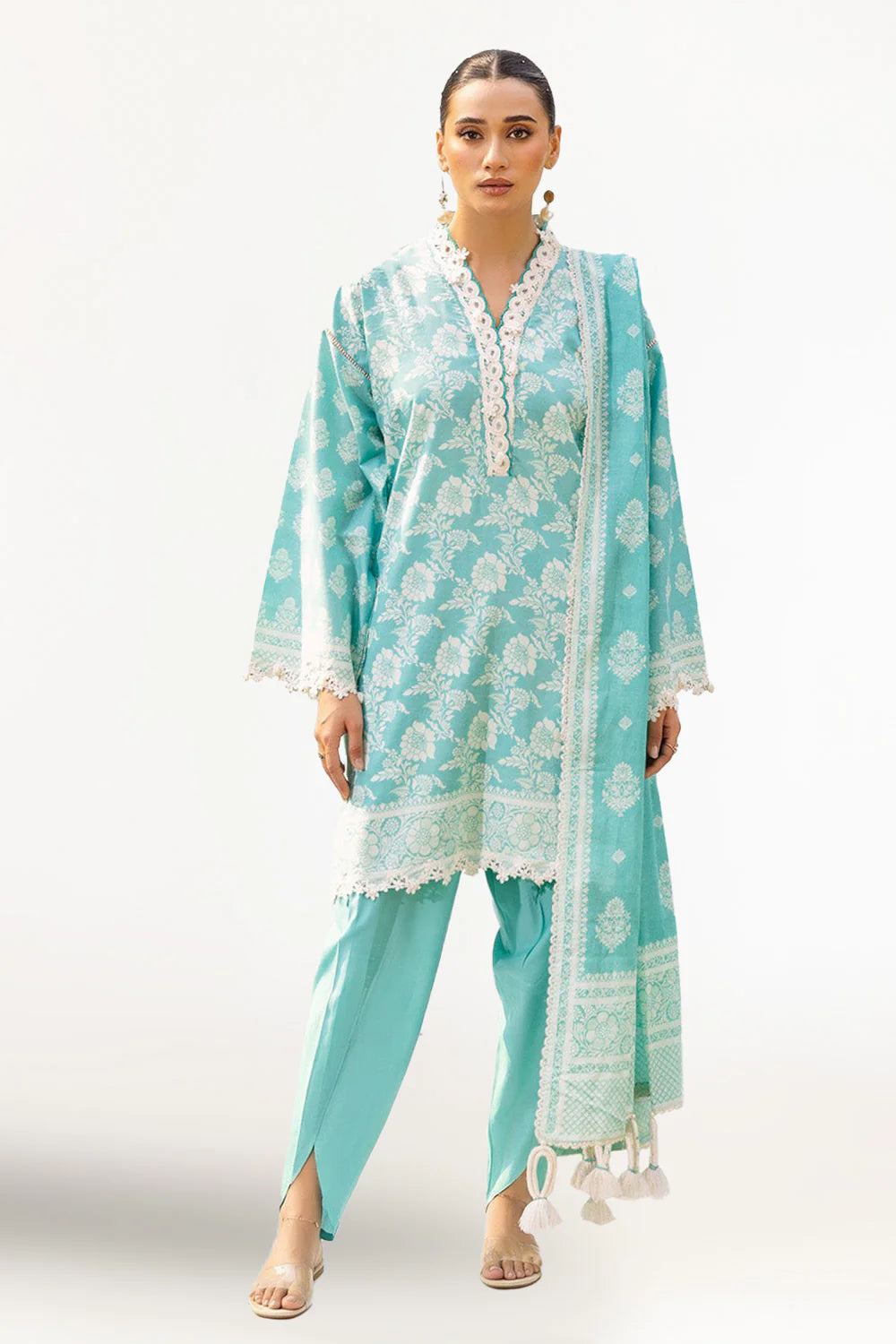 3 Piece Lacquer Printed Lawn Suit with Lace and Dupatta CL-52437