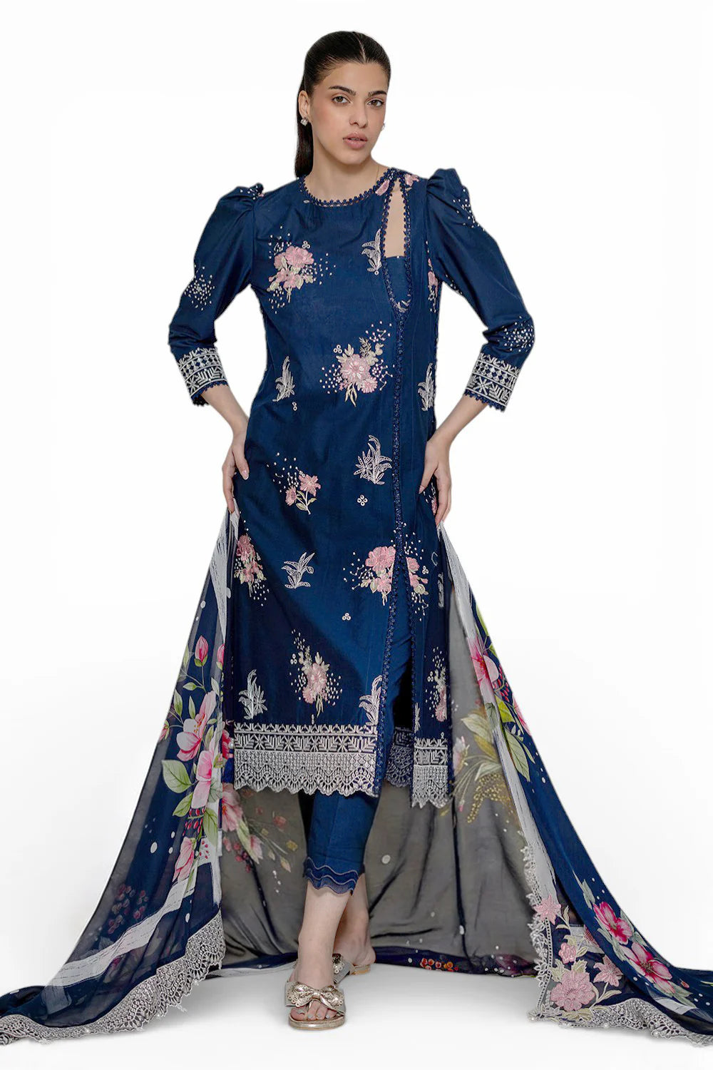 3 Piece Embroidered Lawn Suit with Chiffon Dupatta and Borders PM-62043