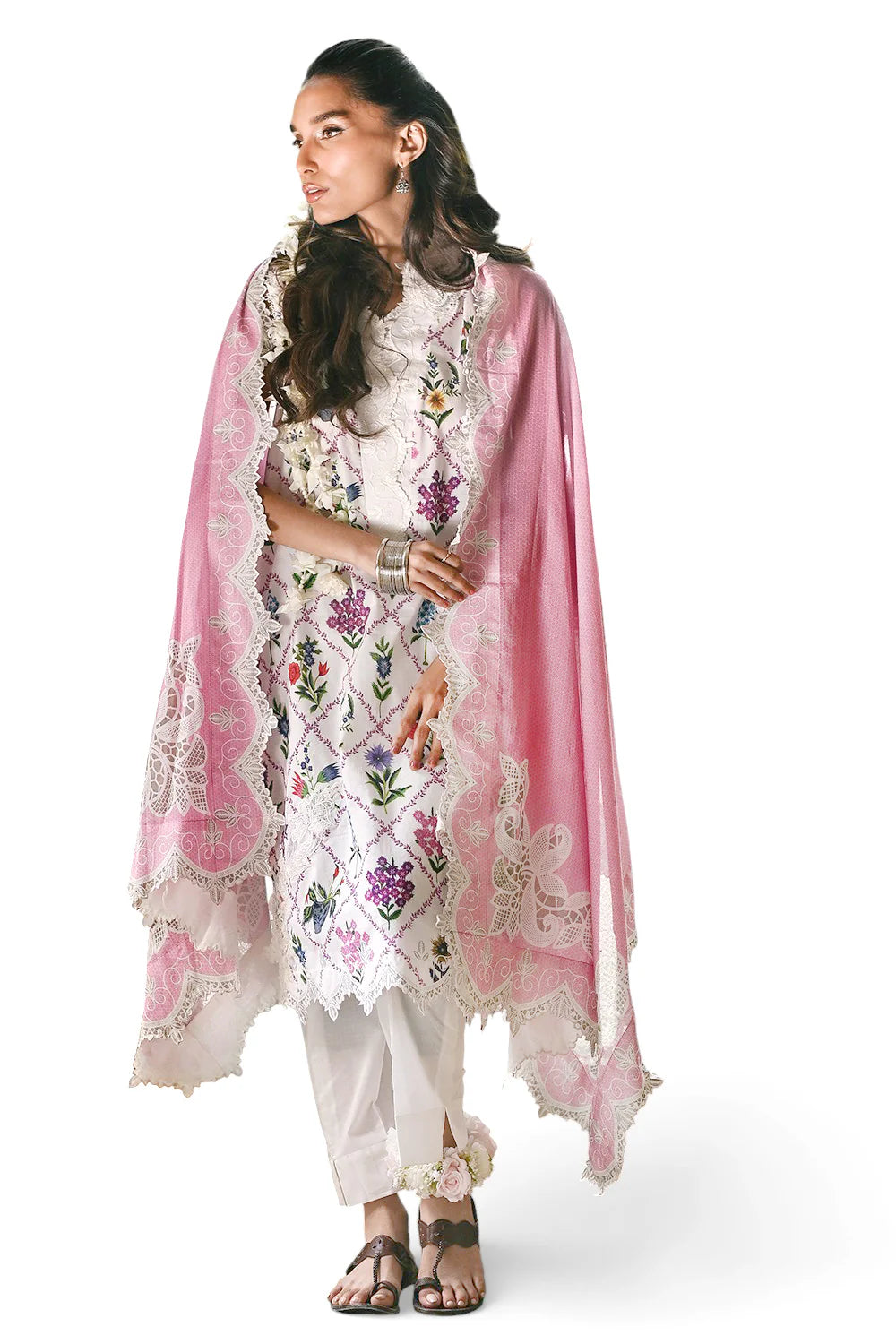3 Piece Printed Lawn Suit with Embroidered Lace and Bunches CL-62268