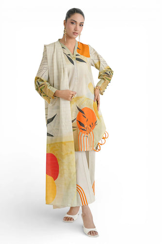 3 Piece Printed Mehsuri Stripe Lawn Suit with Printed Mehsuri Stripe Lawn Dupatta and Dyed Trouser GS-62001