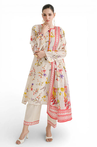 3 Piece Printed Mehsuri Stripe Lawn Suit with Printed Mehsuri Stripe Lawn Dupatta and Dyed Trouser GS-62004